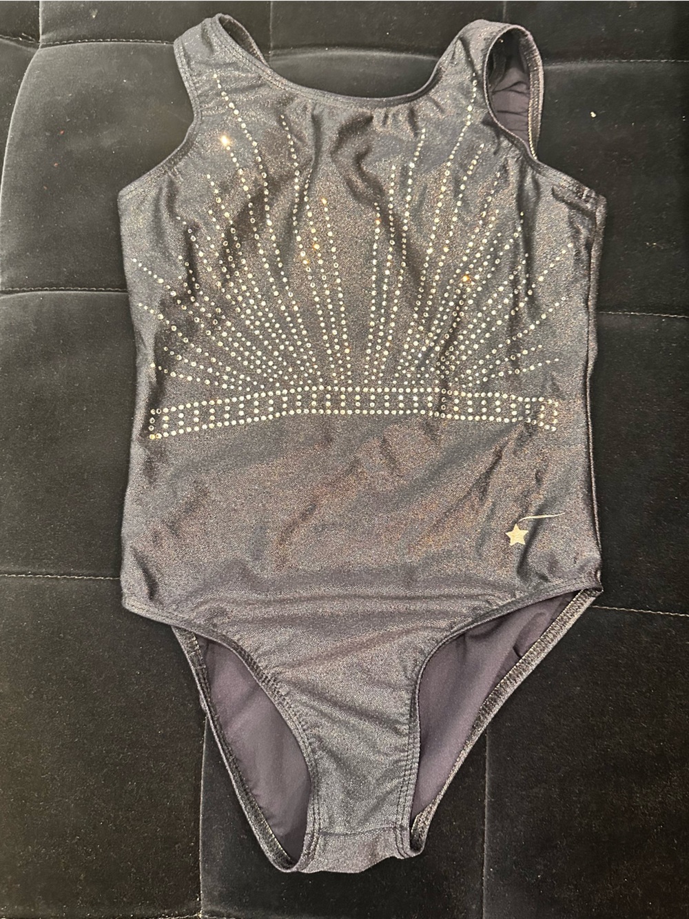 Girls Black Sparkle Dance Leotard with Rhinestone Burst